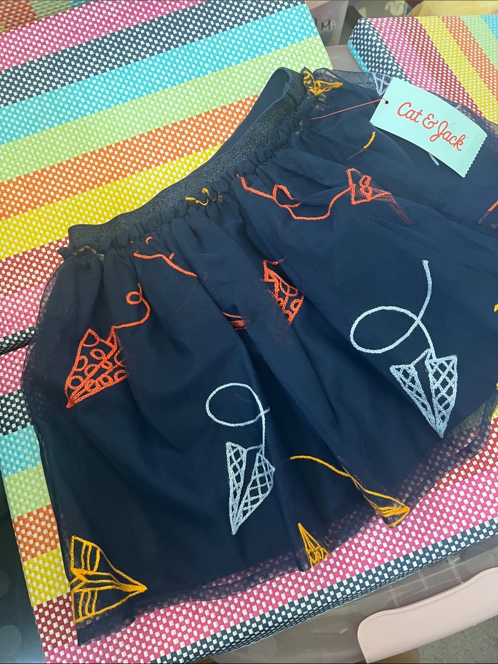 Cat & Jack Navy Tulle Skirt with Orange, Yellow & Light Blue Kite Embroidery